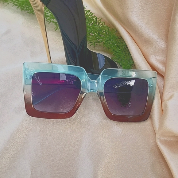 Ombre Sunglasses Square Frame Beautiful Sunglasses Radiant Brown and Blue - Picture 5 of 14